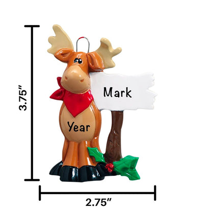 1670 Moose with Sign Personalized Christmas Ornament