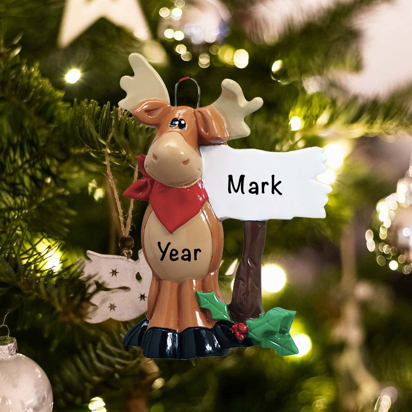 1670 Personalized Moose with Sign Christmas Ornament