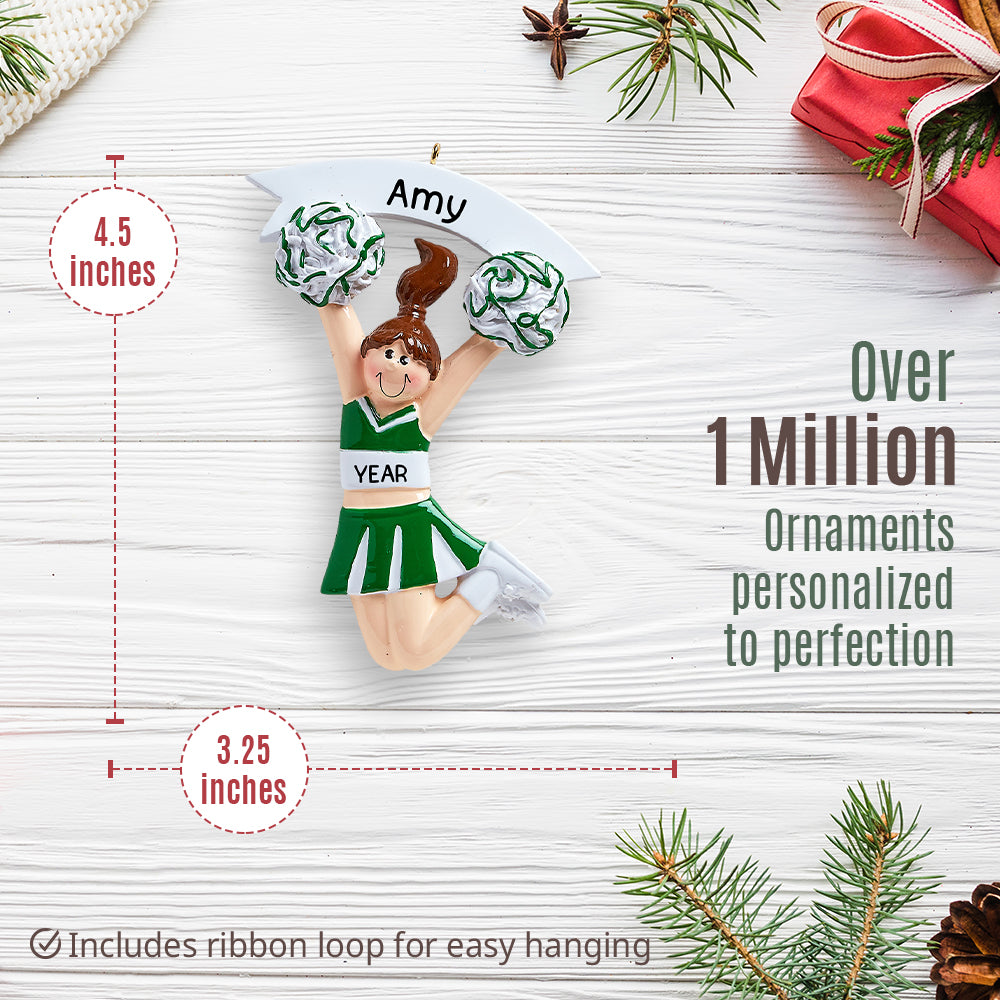 Cheerleader Green Christmas Ornament