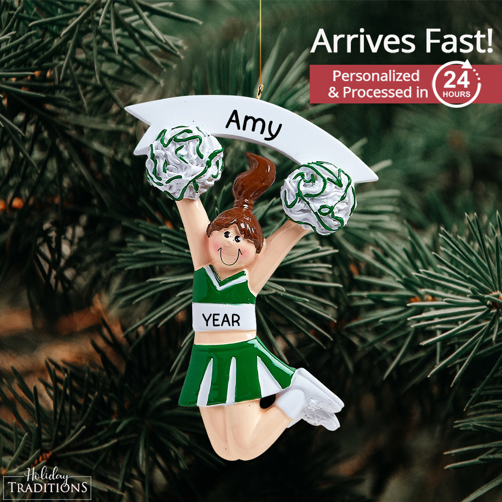 Cheerleader Green Christmas Ornament