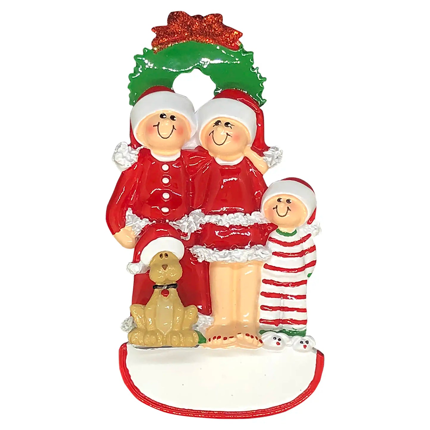 Christmas Family of 3 with Dog Christmas Ornament