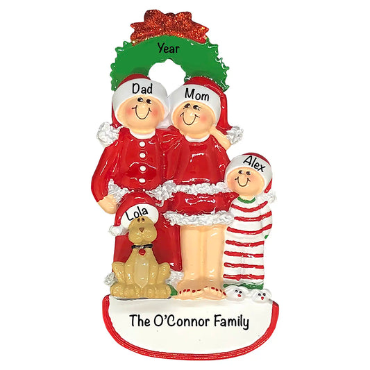 Christmas Family of 3 with Dog Christmas Ornament