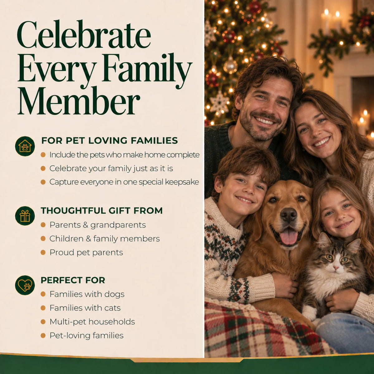 Celebrate the family you love with a personalized family of 3 with dog christmas ornament