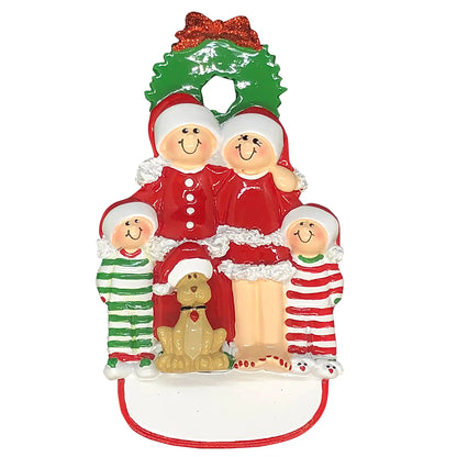 Christmas Family of 4 with Dog Personalized Ornament