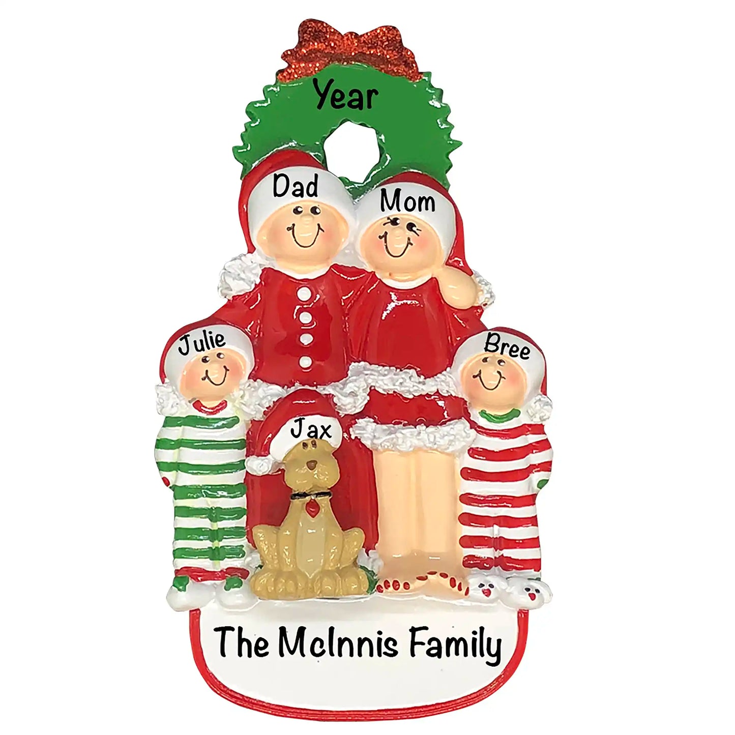 Christmas Family of 4 with Dog Personalized Ornament