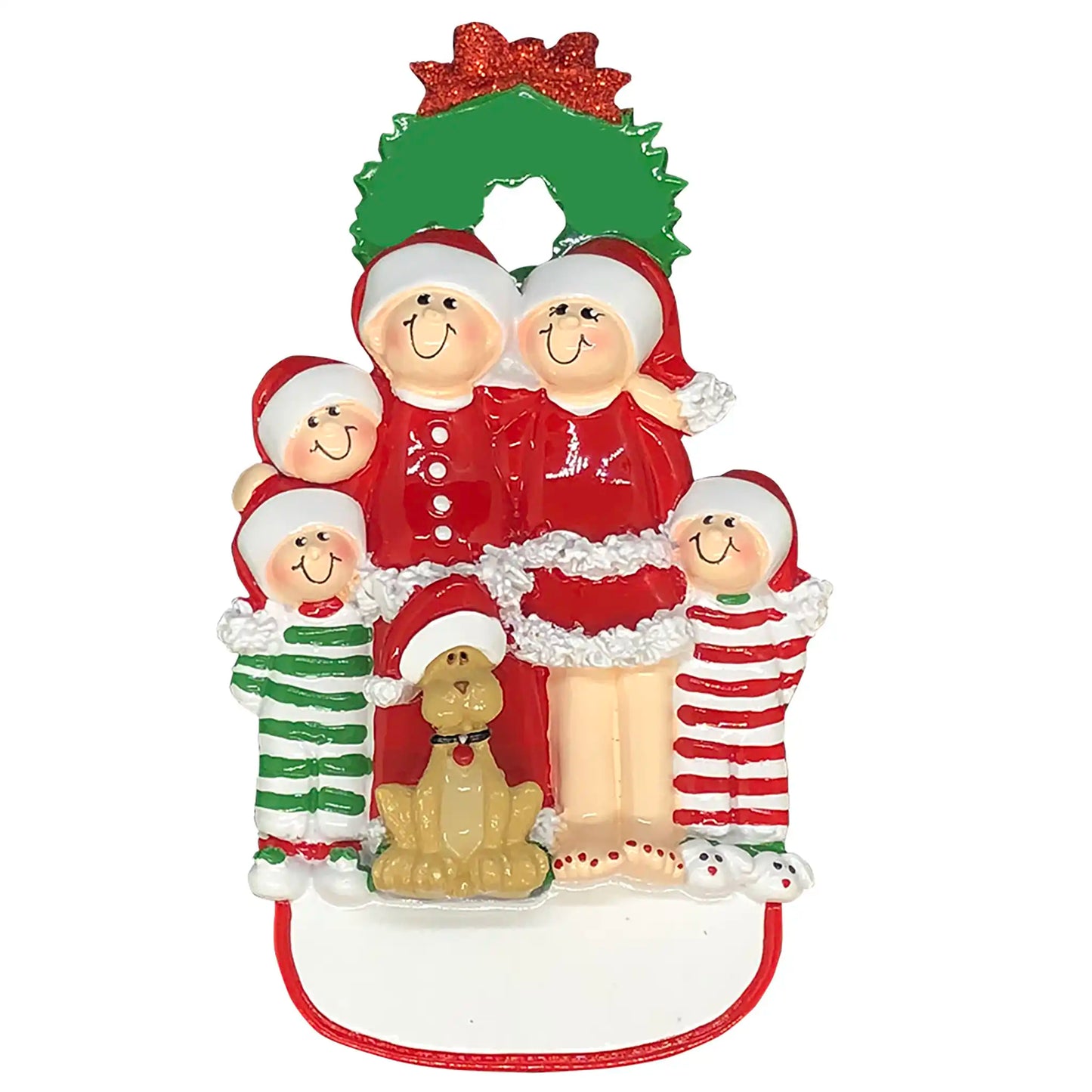 Christmas Family of 5 with Dog Christmas Ornament