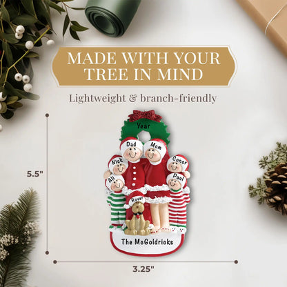 Christmas Family Of 6 With Dog Christmas Ornament