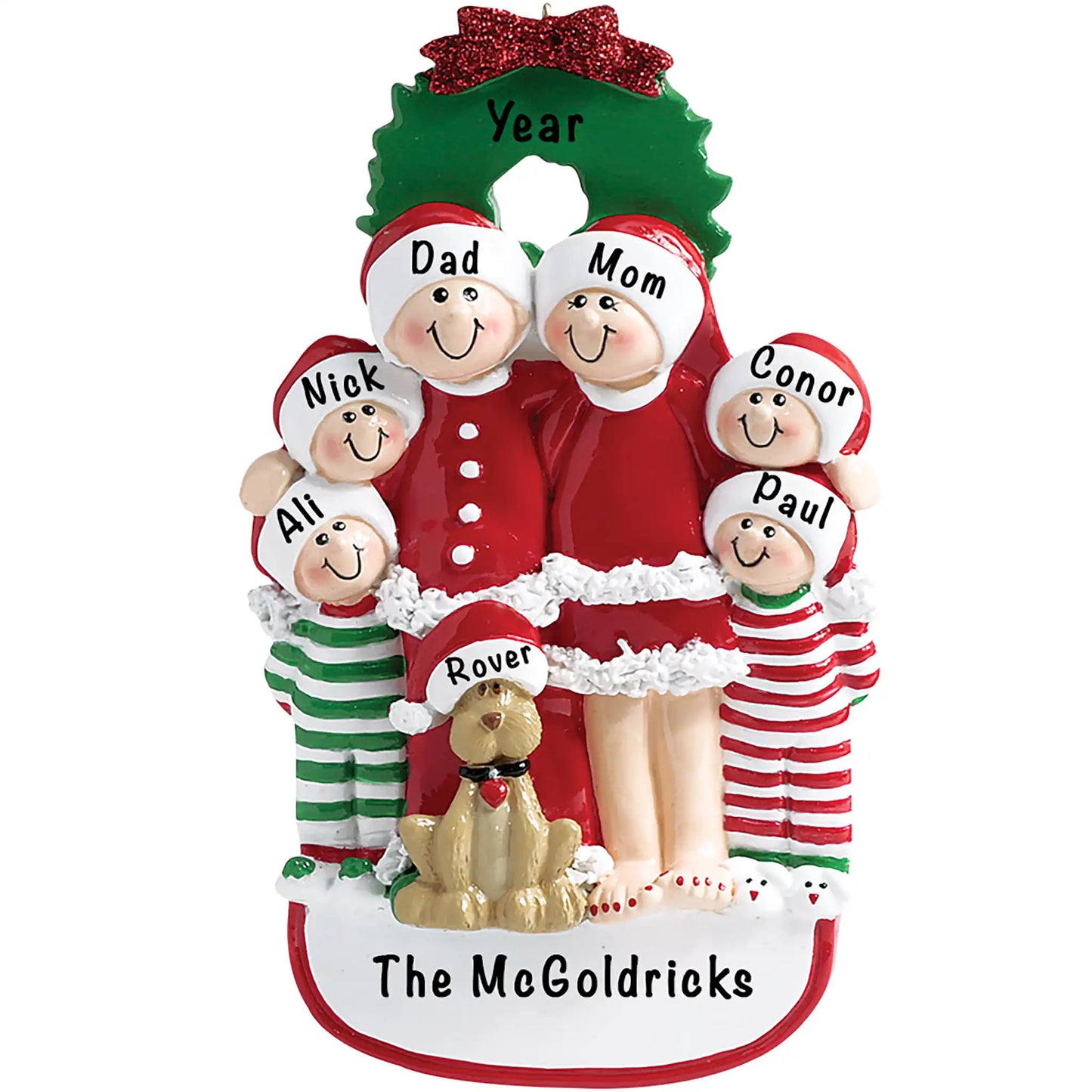 Christmas Family Of 6 With Dog Christmas Ornament