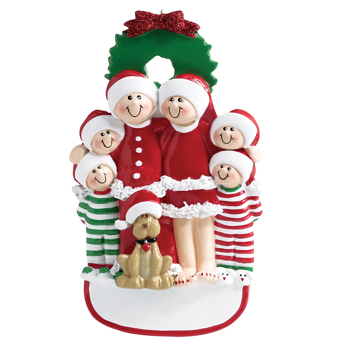 Christmas Family Of 6 With Dog Christmas Ornament