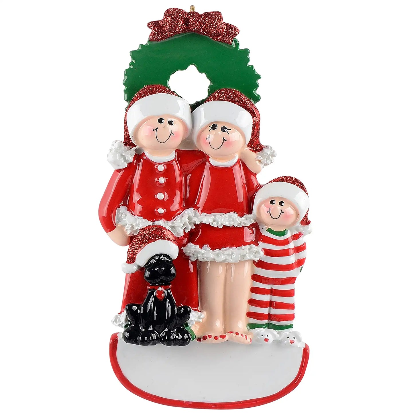 Family of 3 with Black Dog Christmas Ornament