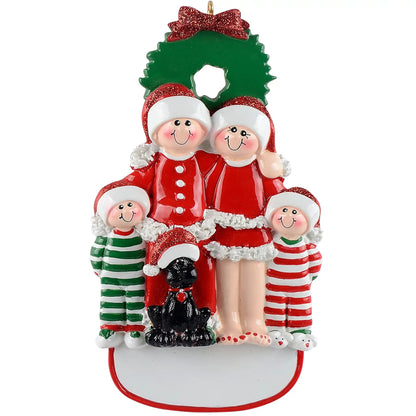 Family of 4 with Black Dog Christmas Ornament