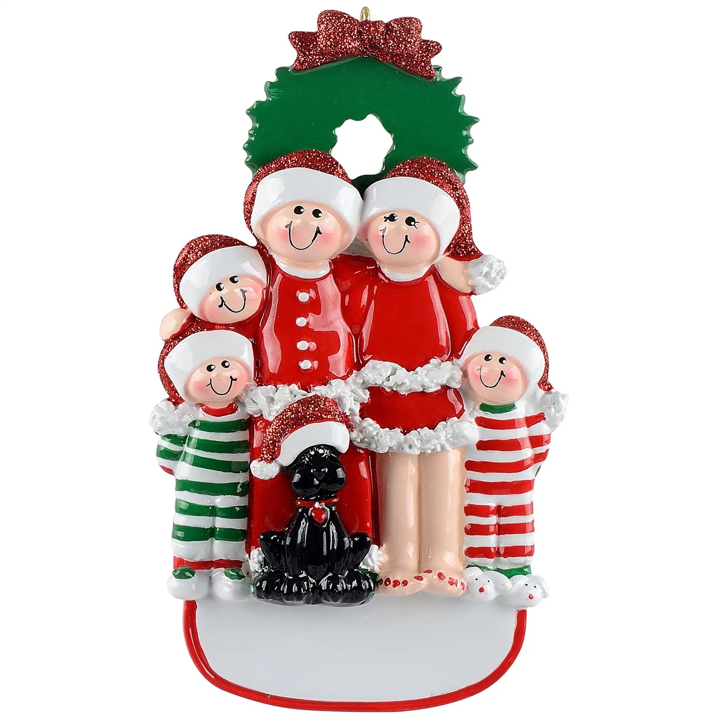 Family of 5 with Black Dog Christmas Ornament