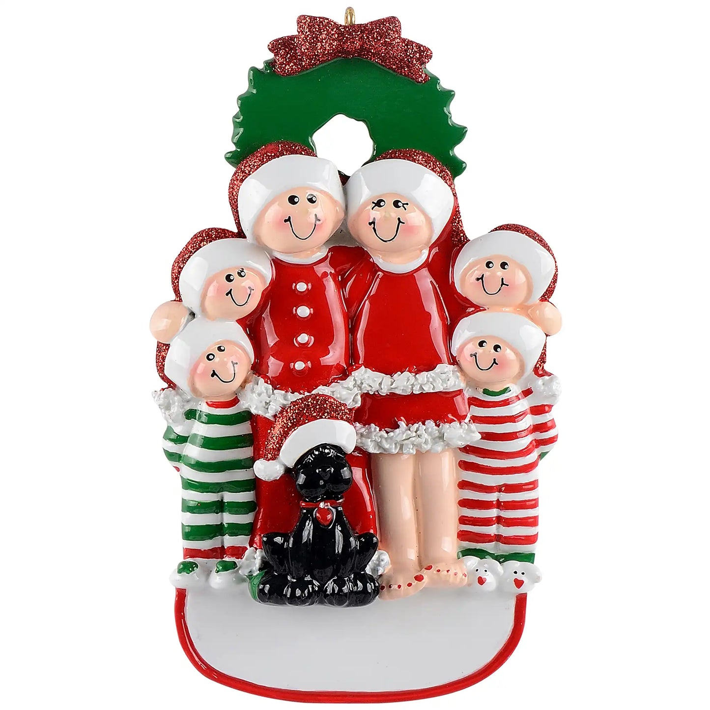 Family Of 6 With Black Dog Christmas Ornament