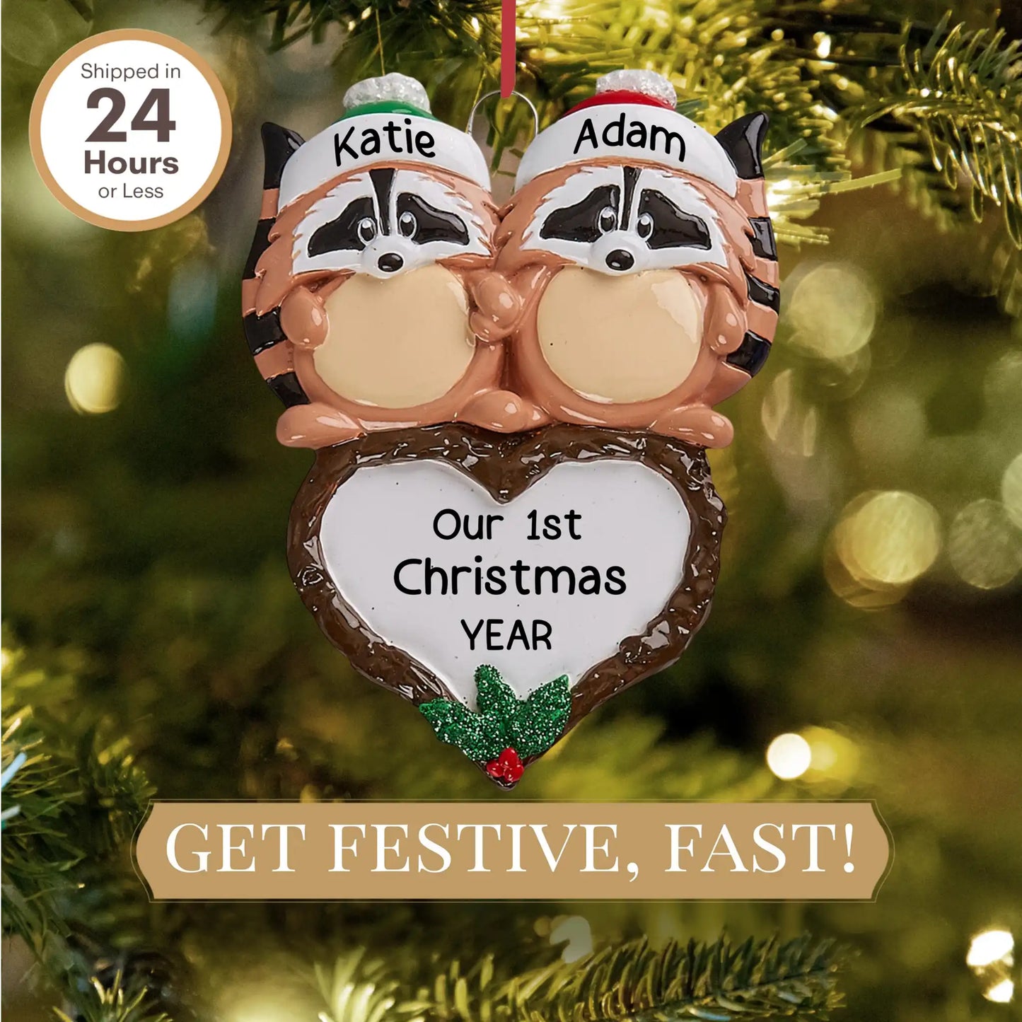 Raccoon Couple Christmas Ornament