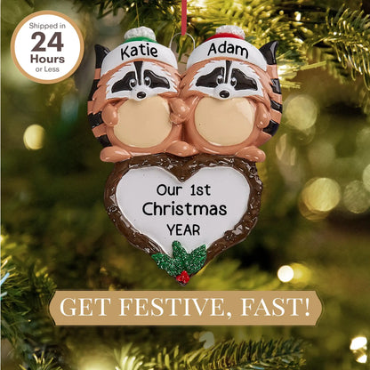 Raccoon Couple Christmas Ornament