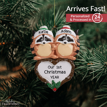 Raccoon Couple Christmas Ornament