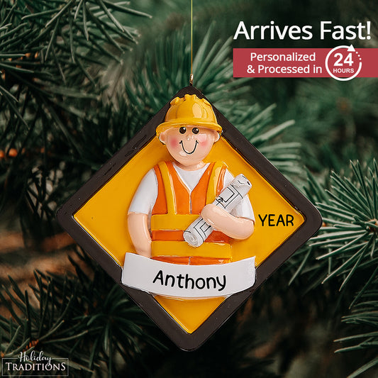 Construction Worker Christmas Ornament