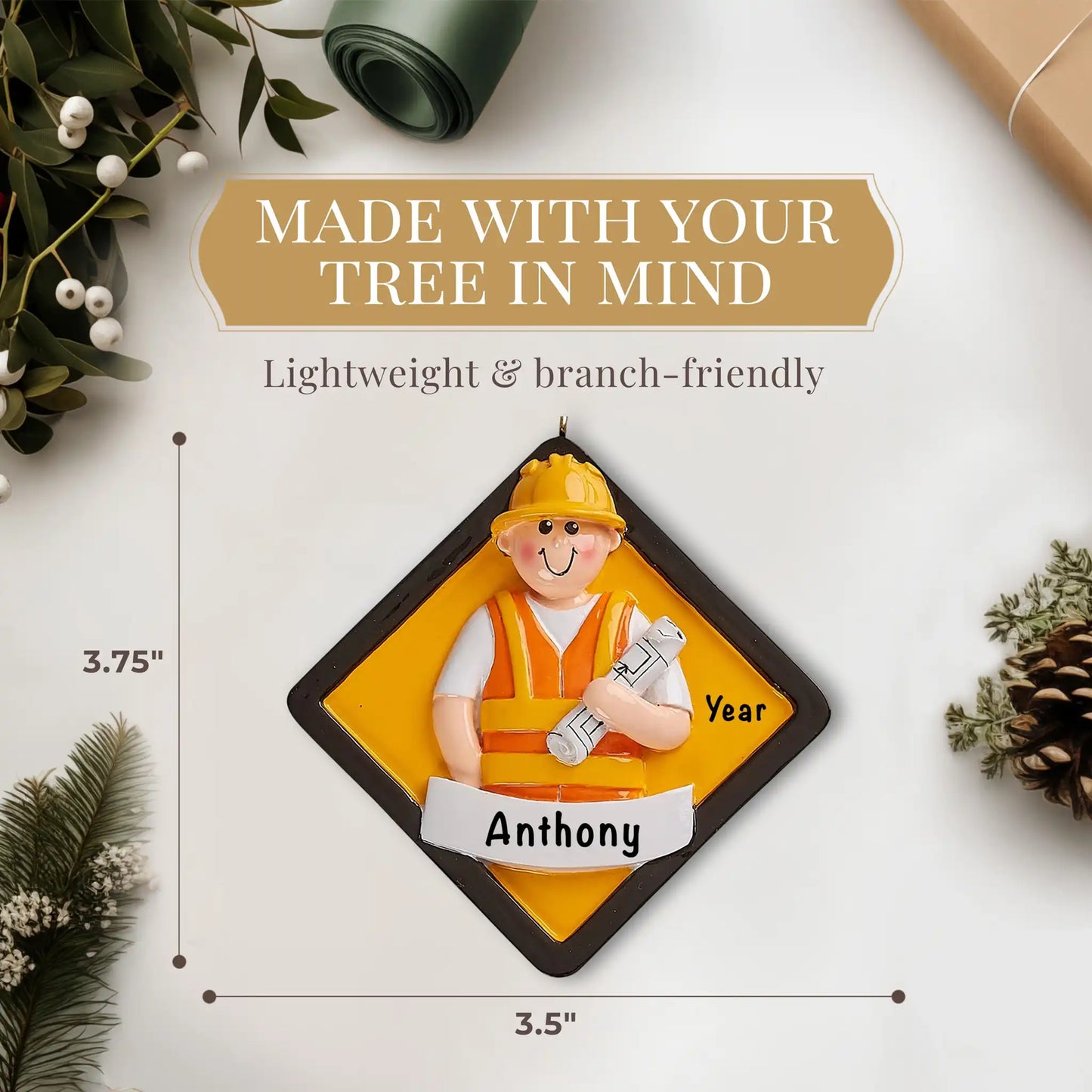 Construction Worker Personalized Ornament
