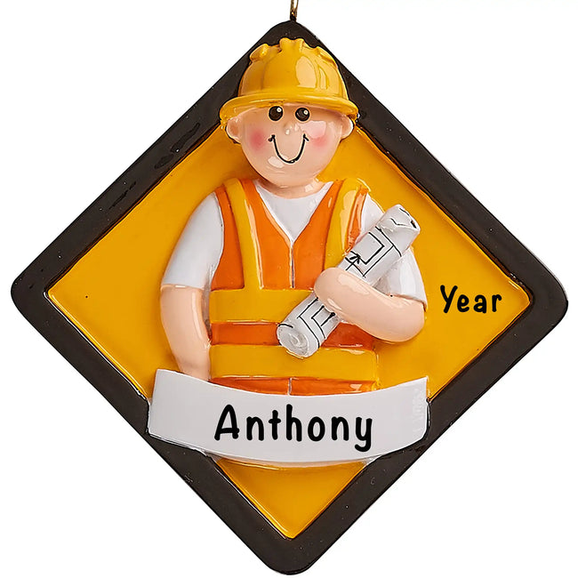 Personalized Construction Worker Christmas Ornament custom ornament celebrating hardworking dads
