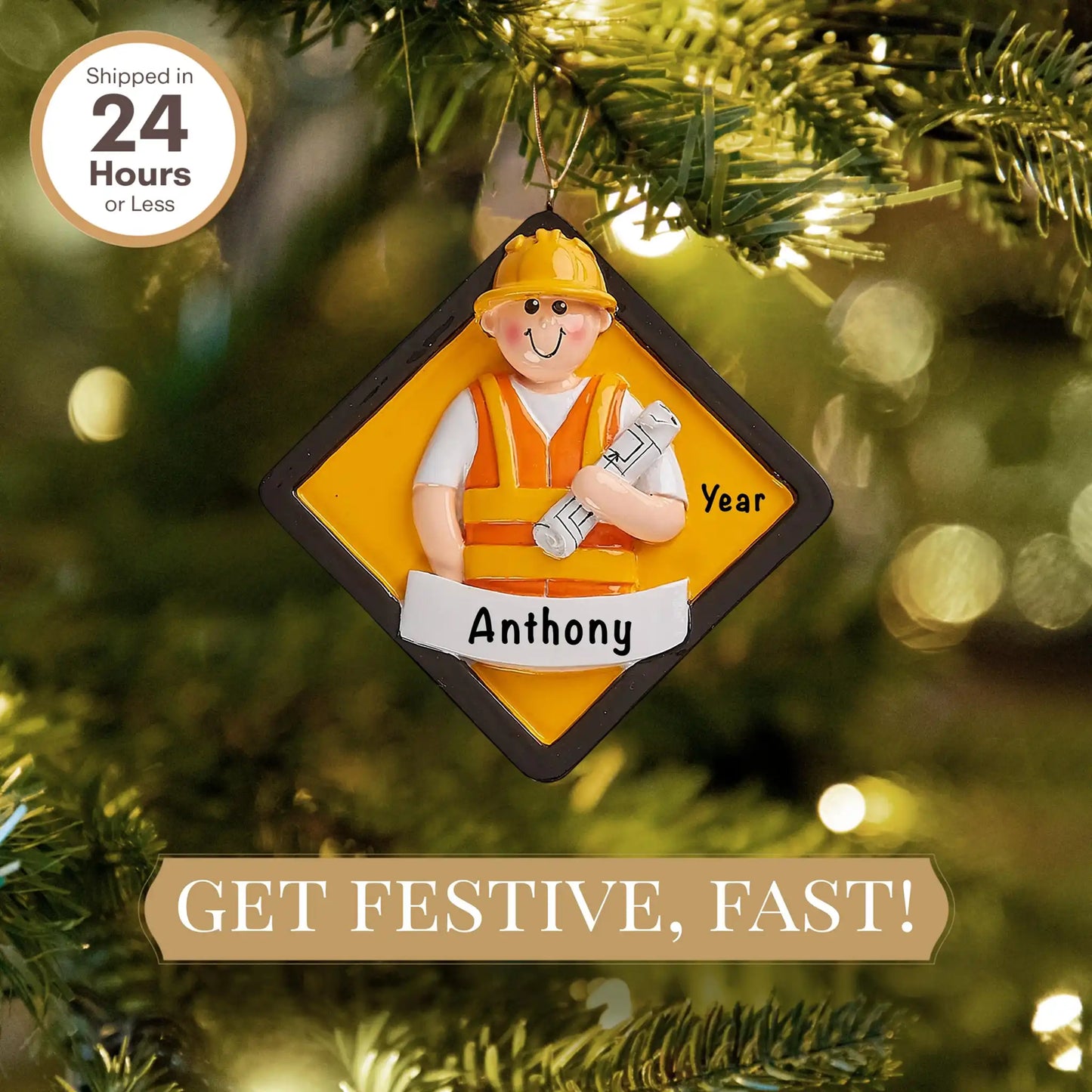 Construction Worker Personalized Ornament