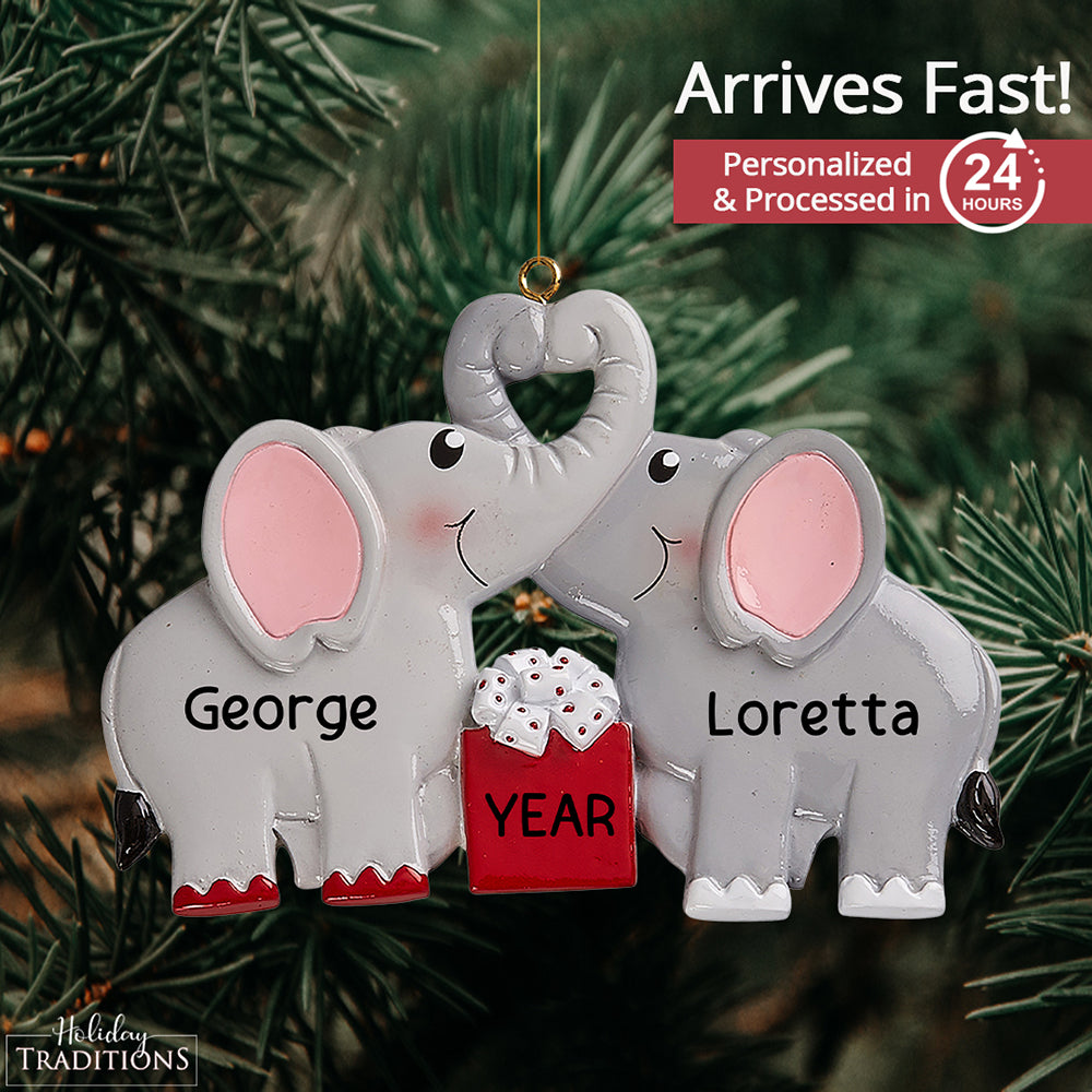 Elephant Love Couple Christmas Ornament