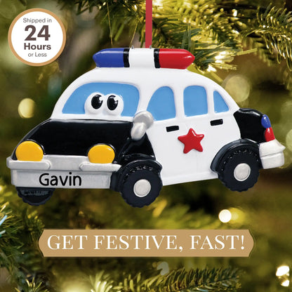 Adorno navideño de juguete de coche de policía 