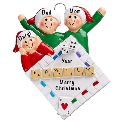 Game Night Family of 3 Christmas Ornament