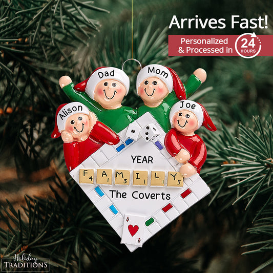 Game Night Family of 4 Personalized Ornament