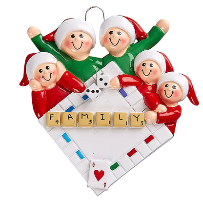 Game Night Family of 5 Christmas Ornament