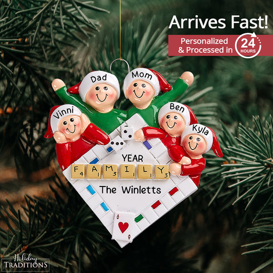 Game Night Family of 5 Christmas Ornament