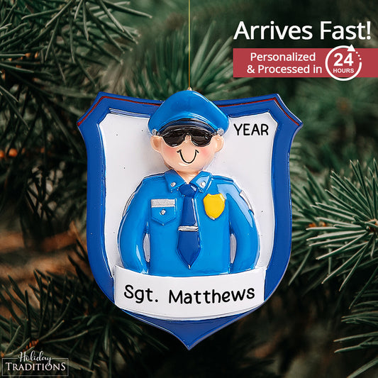 Police Officer Guy Christmas Ornament