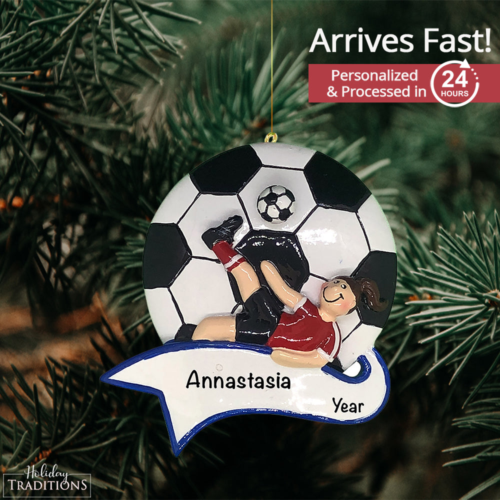 Soccer Kick Girl Christmas Ornament