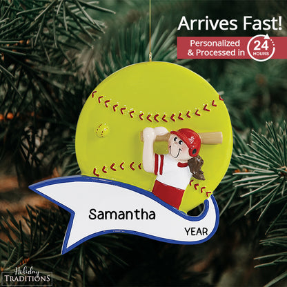 Softball Hit Girl Christmas Ornament