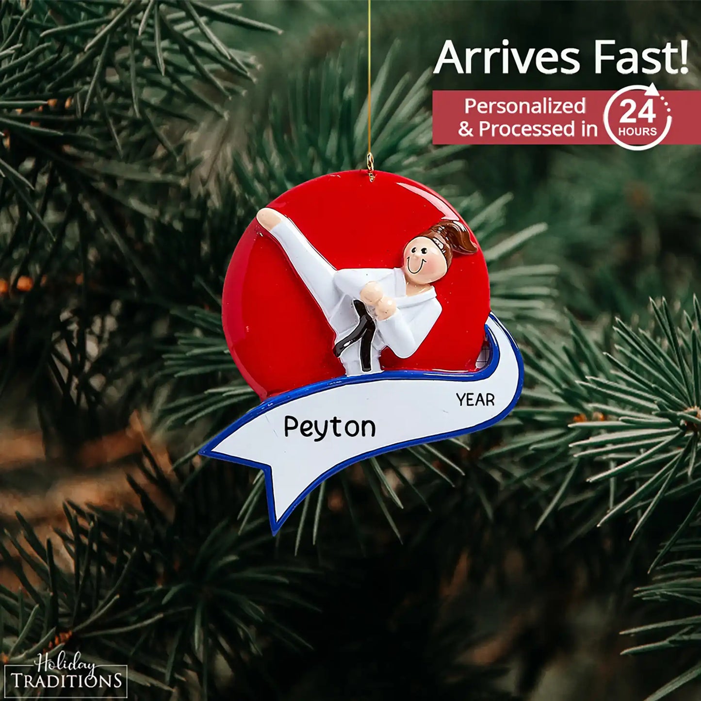 Adorno personalizado de chica con patada de karate 