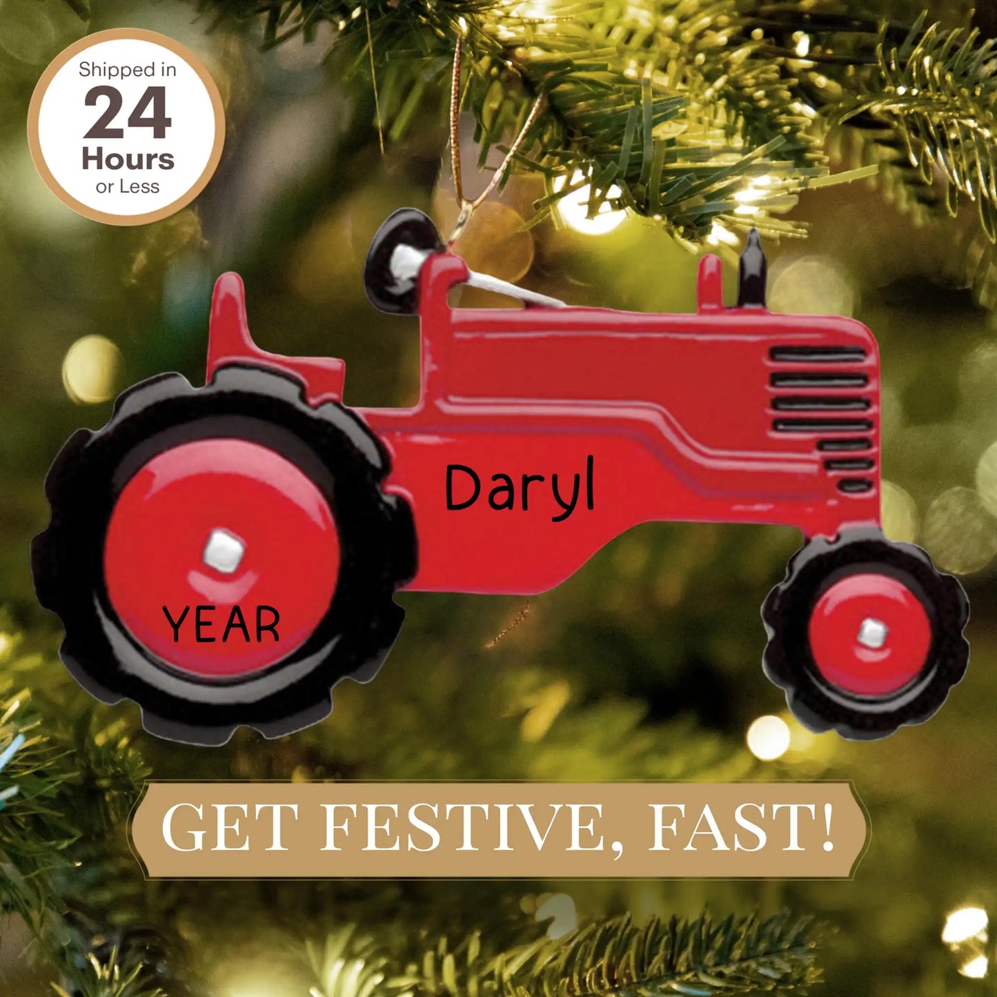 Adorno navideño de tractor rojo