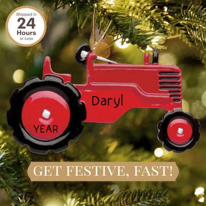 Adorno navideño de tractor rojo