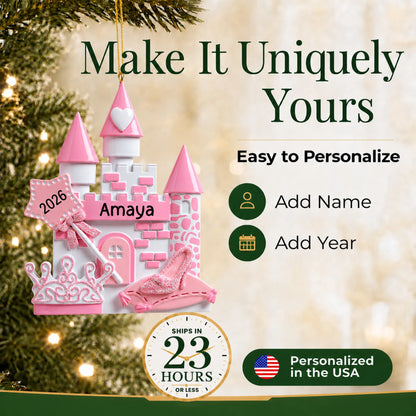 Make it yours: add name and year to the personalized princess christmas ornament