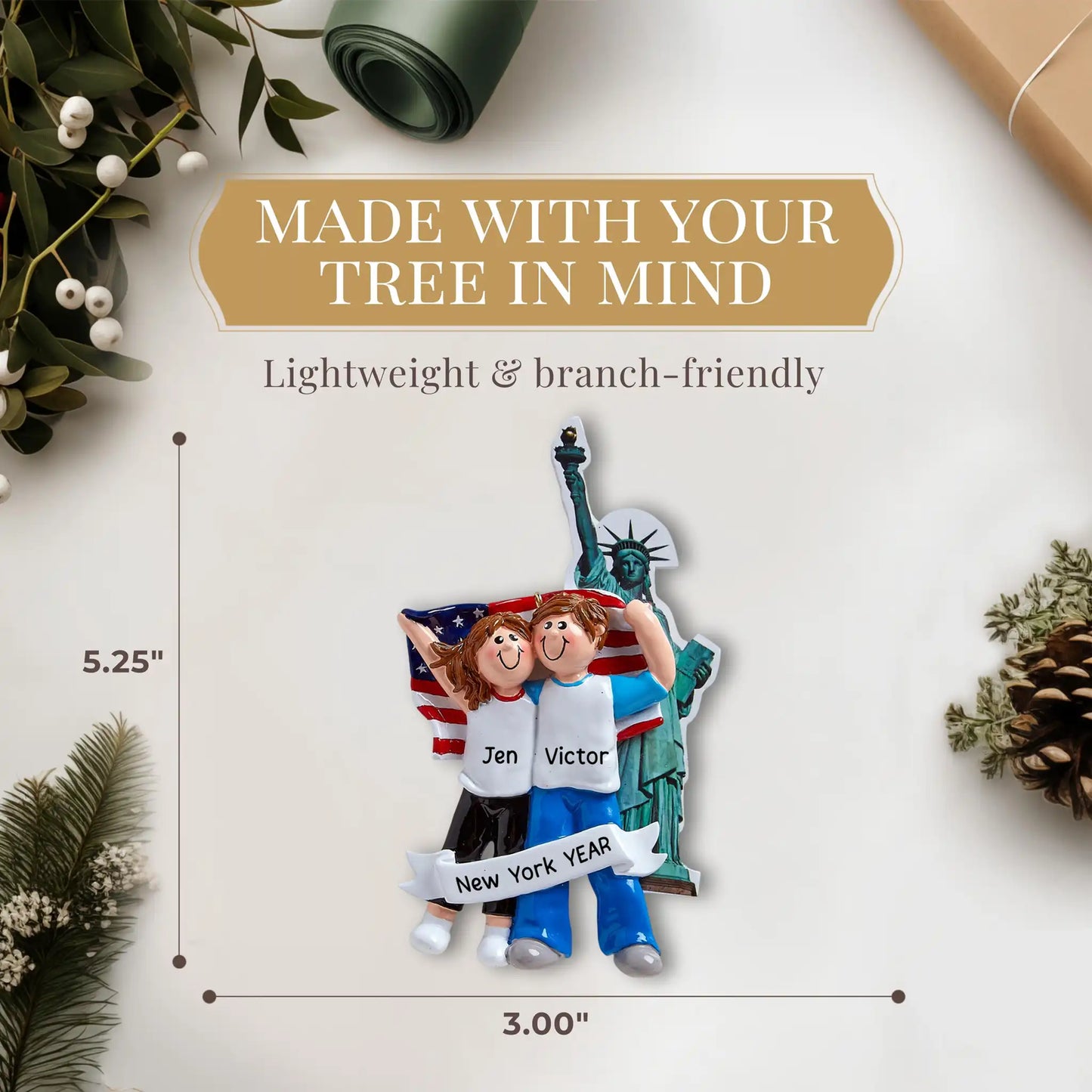 Adorno navideño de pareja de Nueva York 