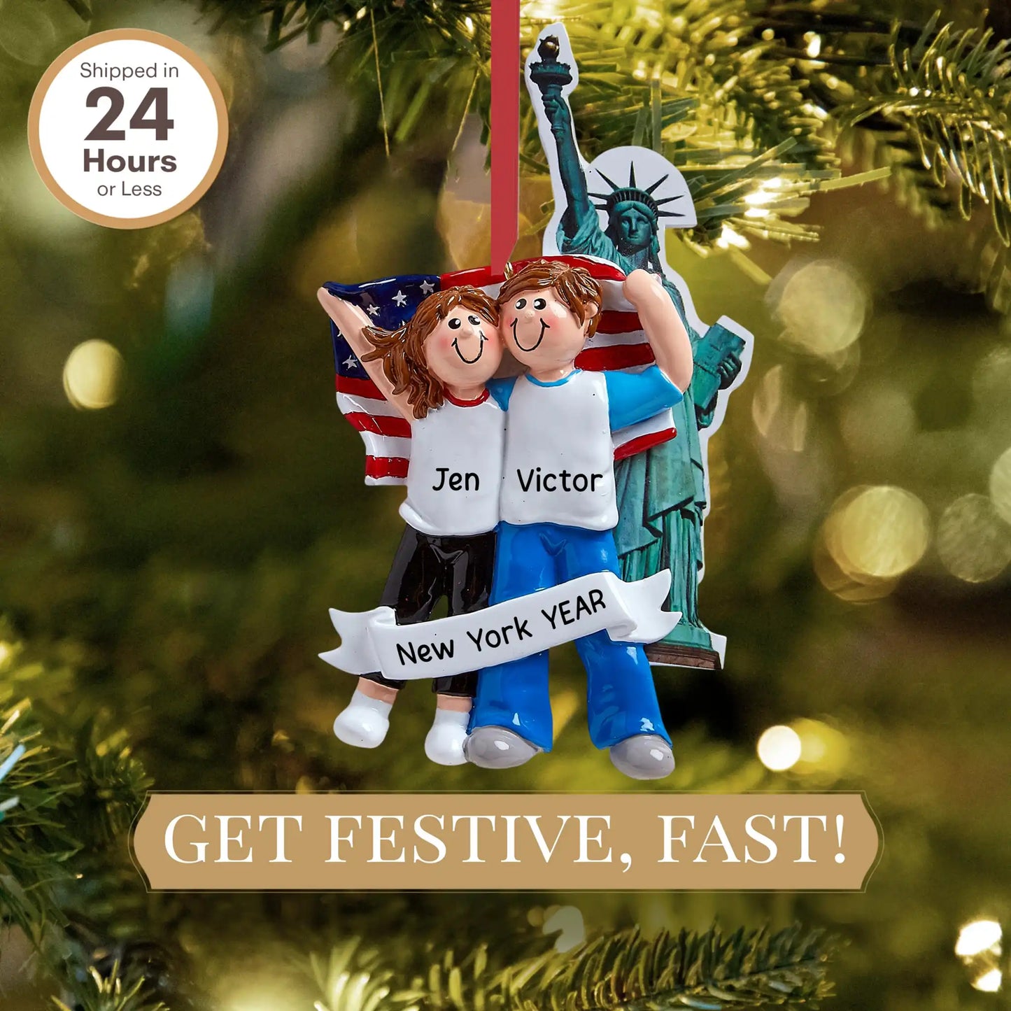 Adorno navideño de pareja de Nueva York 