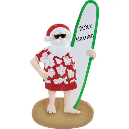 Santa Surf Board Personalized Ornament