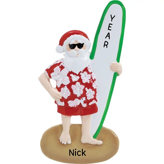 Santa Surf Board Christmas Ornament