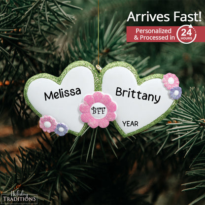 Best Friends Forever Hearts Christmas Ornament