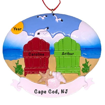 Beach Adirondack Couple Christmas Ornament