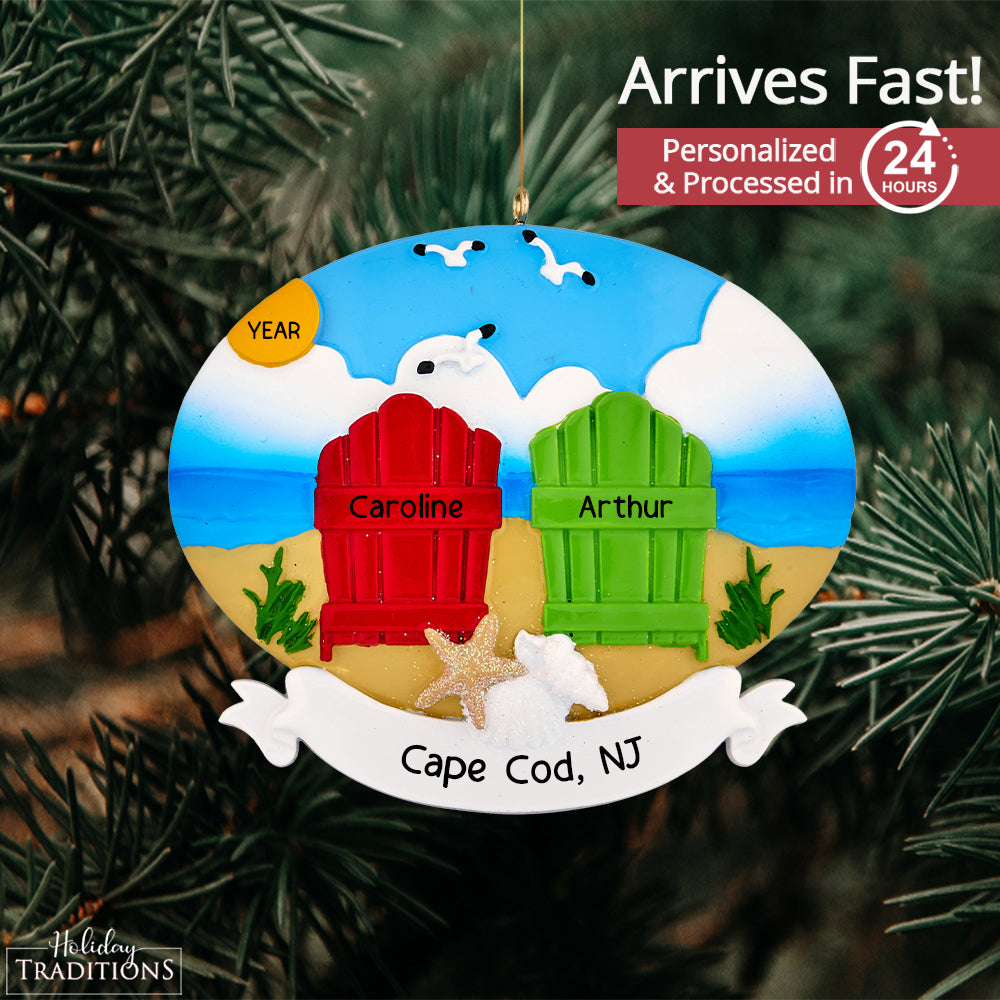 Beach Adirondack Couple Christmas Ornament