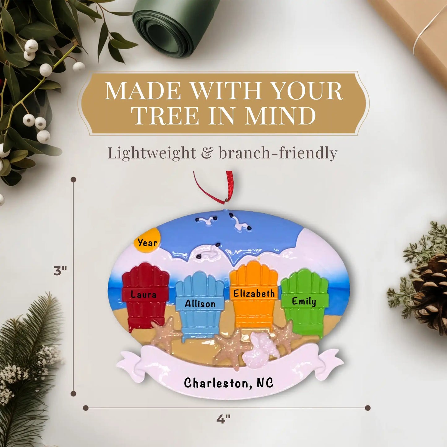 Adorno navideño familiar de 4 miembros de Beach Adirondack