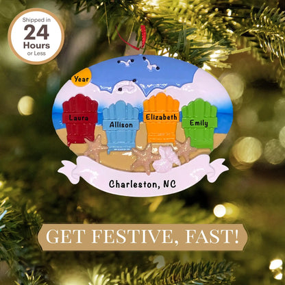 Adorno navideño familiar de 4 miembros de Beach Adirondack