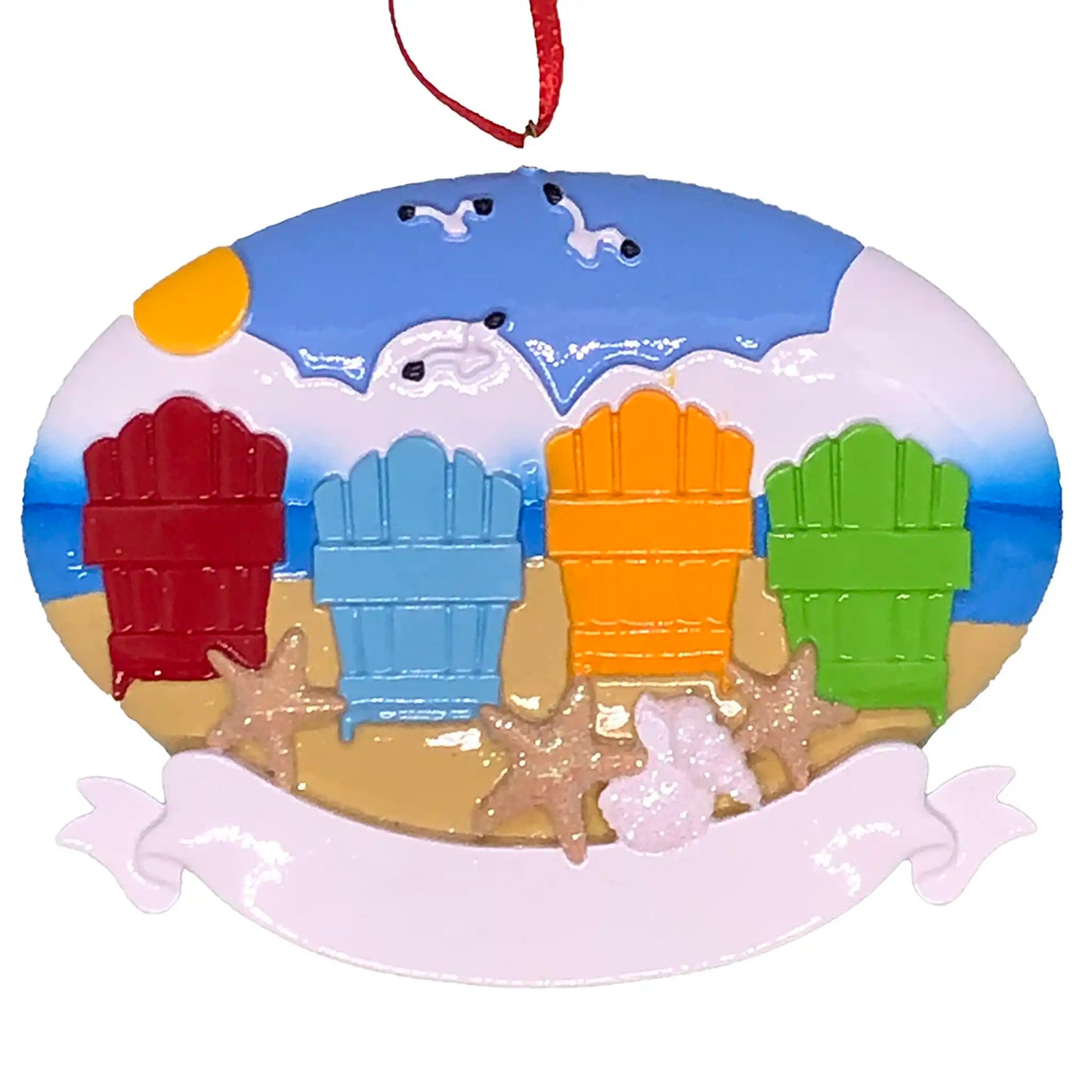 Beach Adirondack Family of 4 Christmas Ornament