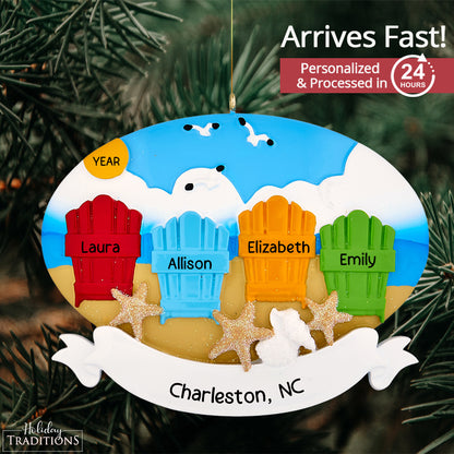 Beach Adirondack Family of 4 Christmas Ornament