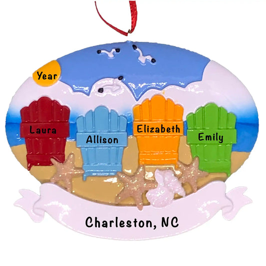 Beach Adirondack Family of 4 Christmas Ornament