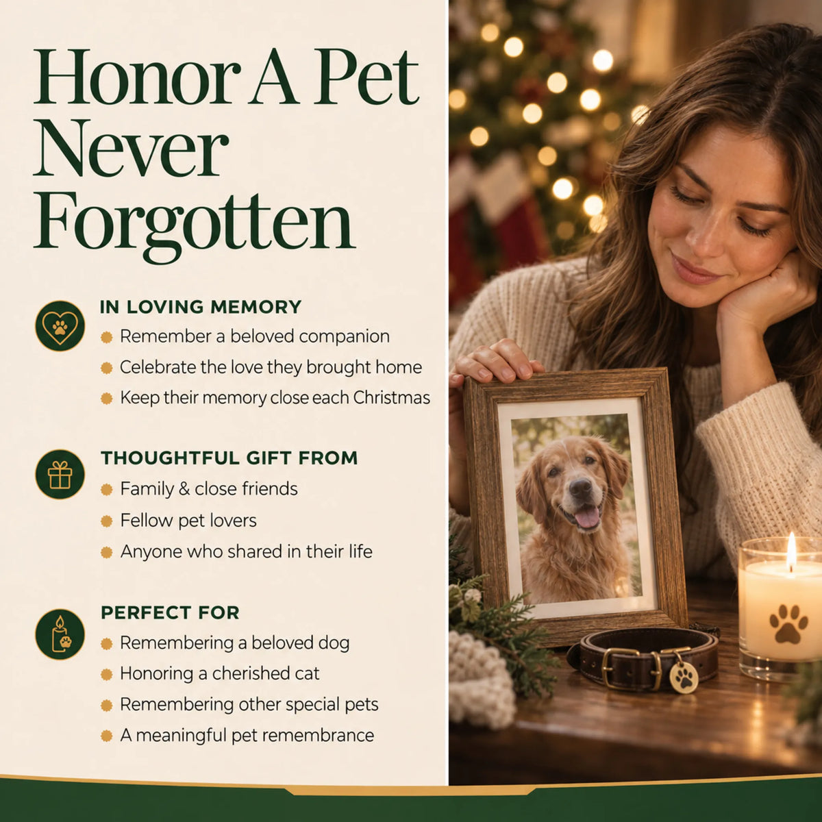 Honor a pet never forgotten with a personalized Pet Rainbow Bridge Memorial christmas ornament in loving memory